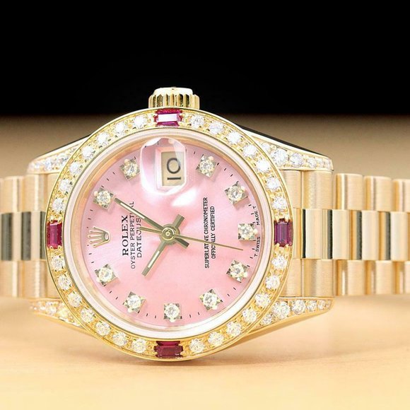 Sale! Rolex President 18k Yellow Gold w/ Ruby + Diamond Bezel - Picture 4 of 8